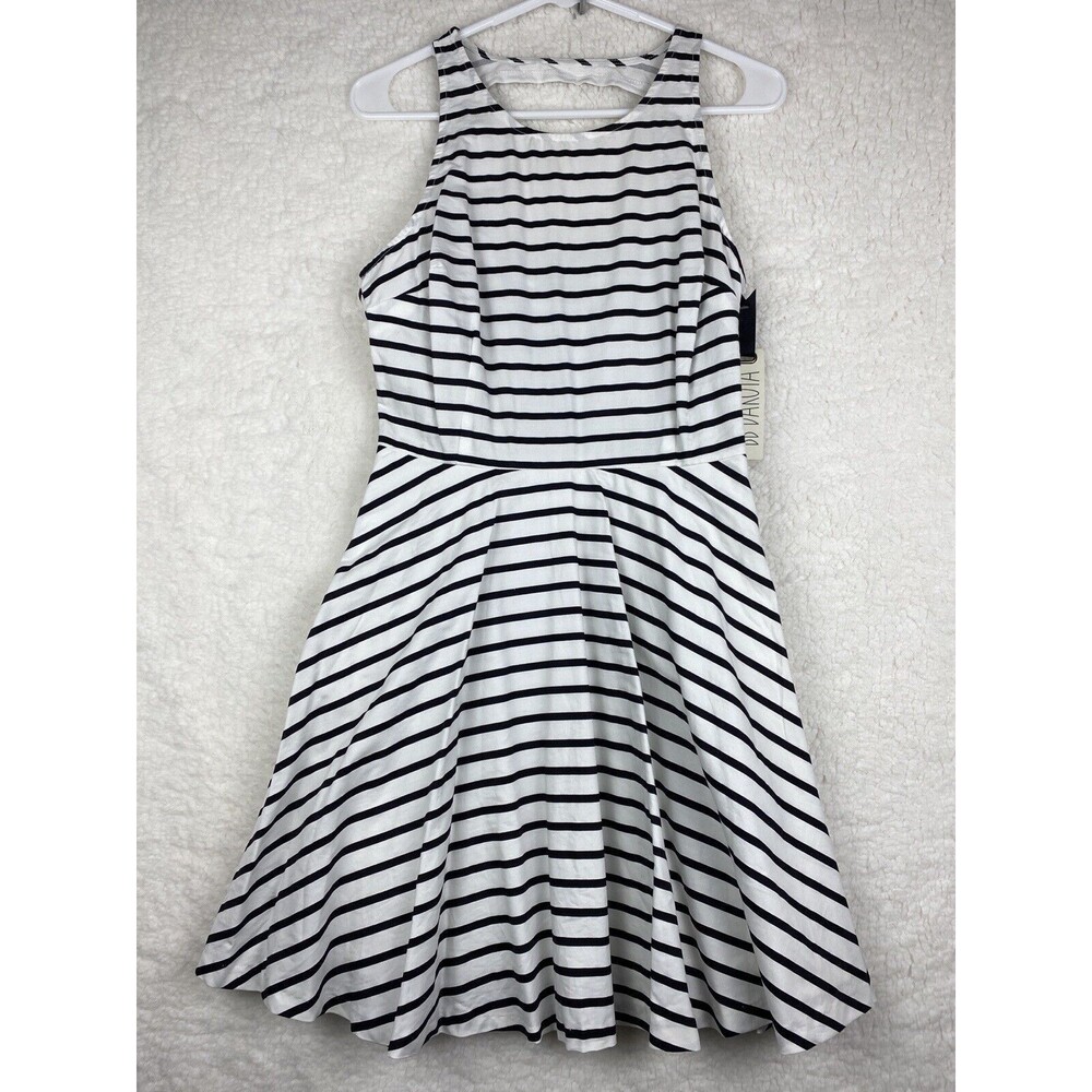 BB Dakota Womens Dress Midi Size 6 Black White Stripe A-Line Sleeveless